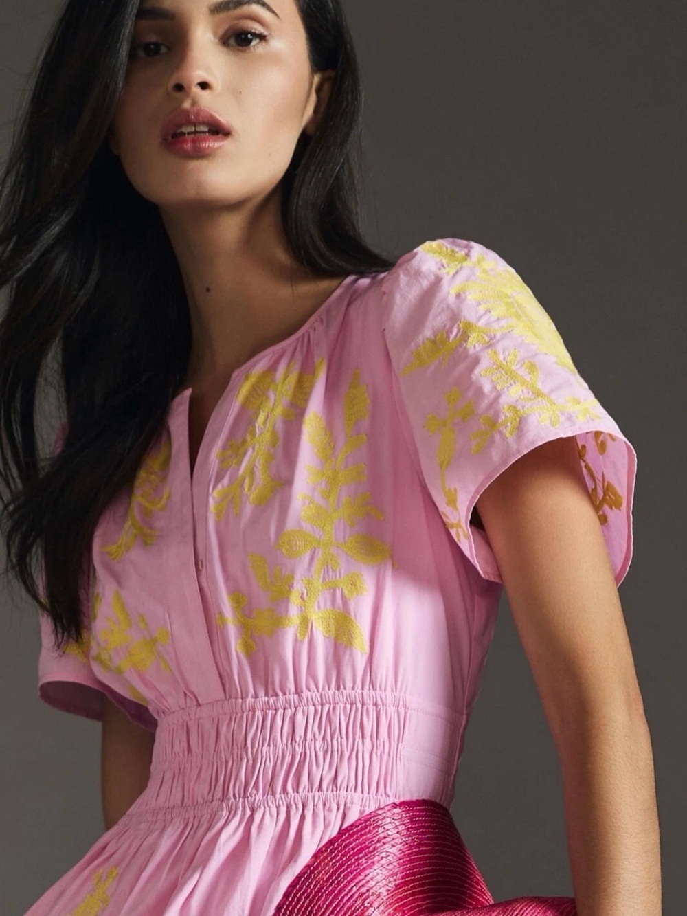 Anthropologie Somerset Maxi Dress in Pink & Yellow Embroidered Edition Sz Medium - Picture 2 of 15